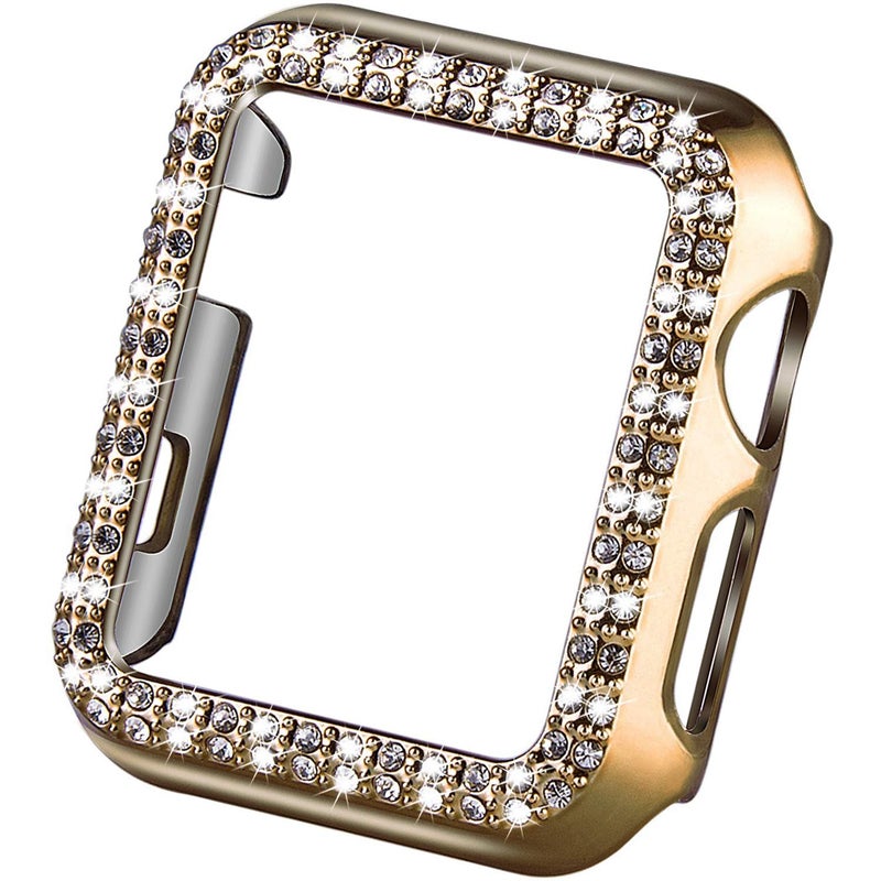 VIQIV Bling Protective Face Bumper Case Cover For Compatible with Apple Watch 38mm 42mm 40mm 44mm, Crystal Diamond Plate Frame Compatible With Apple iWatch Series 5 4 3 2 1 Gold - Image 1